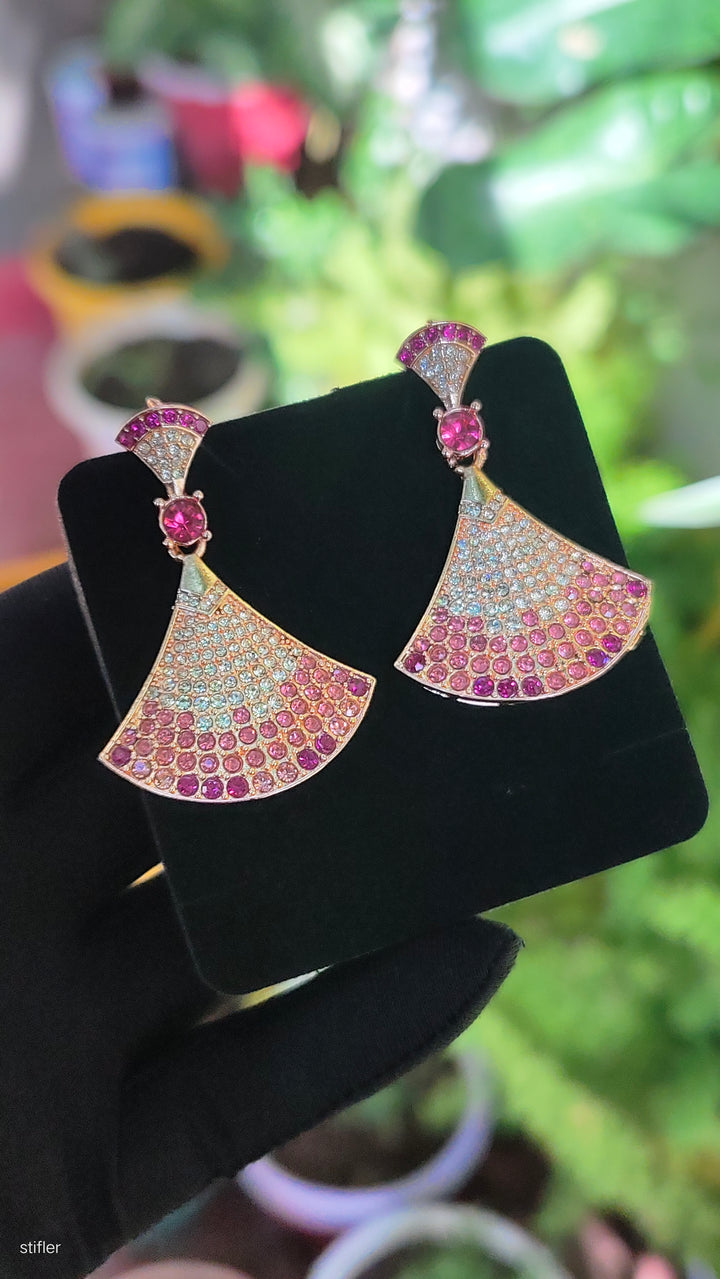 18K Gold Plated Stainless Steel Diamond Pendant Necklace & Earrings Set