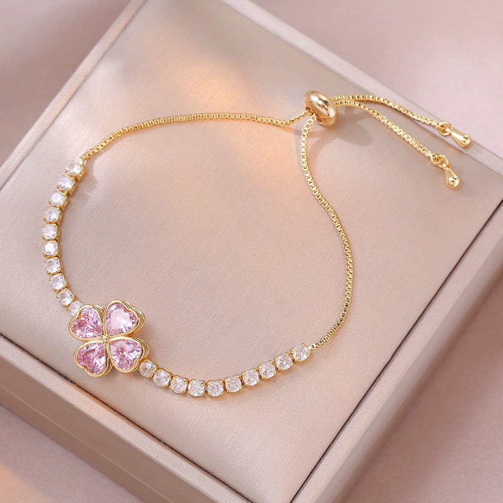 Stainless Steel Clover Spin Bracelet – Elegant & Lucky Charm 💜🍀