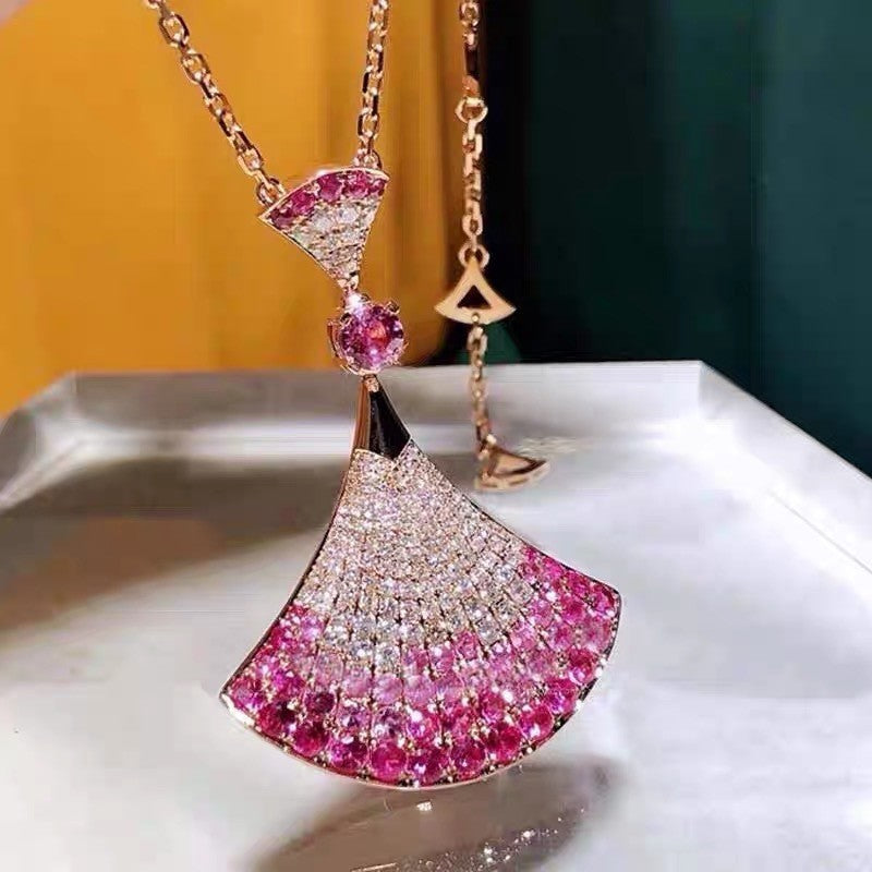 18K Gold Plated Stainless Steel Diamond Pendant Necklace & Earrings Set