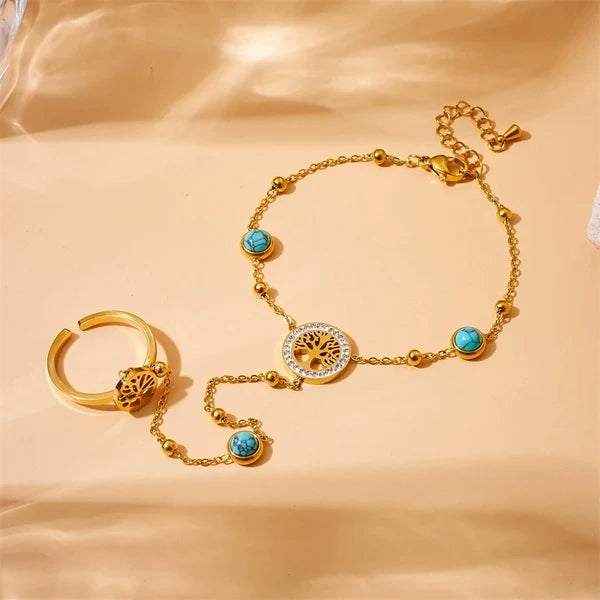 Stainless Steel Zircon Handchain: Turquoise Stone