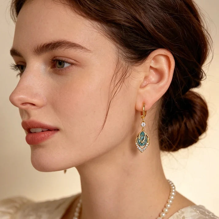 14K Real Gold Plated Blue Gem Droplet Earrings